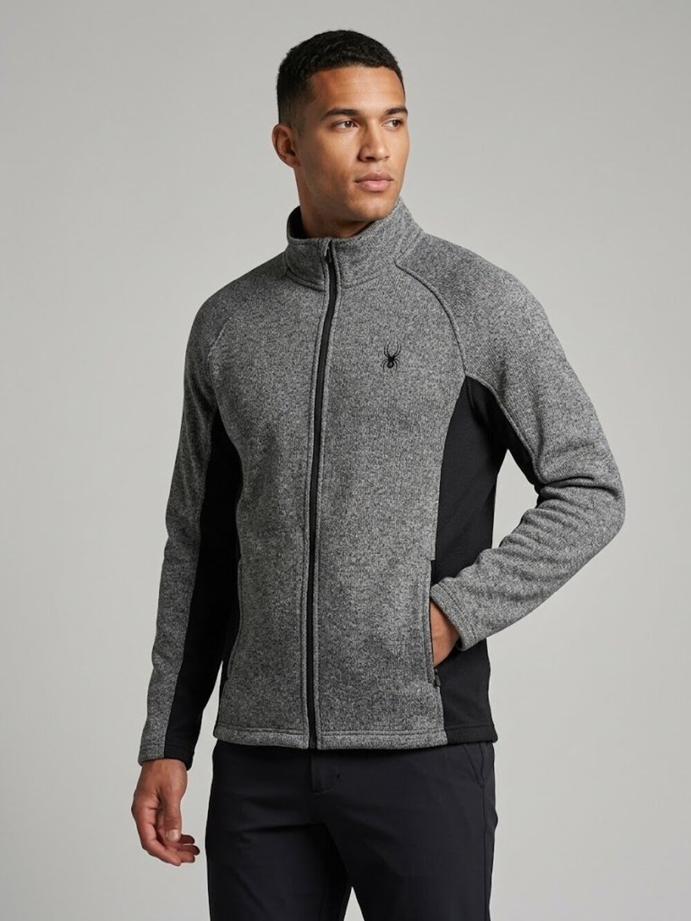 Spyder Racer Full Zip Fleece Jacket Men's Gray & Black Polyester Jacket Like New